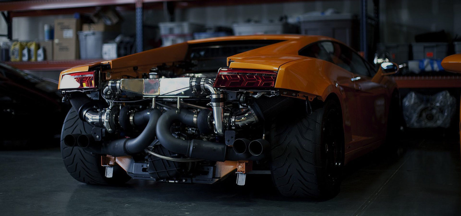 Performance car under repair inside a workshop